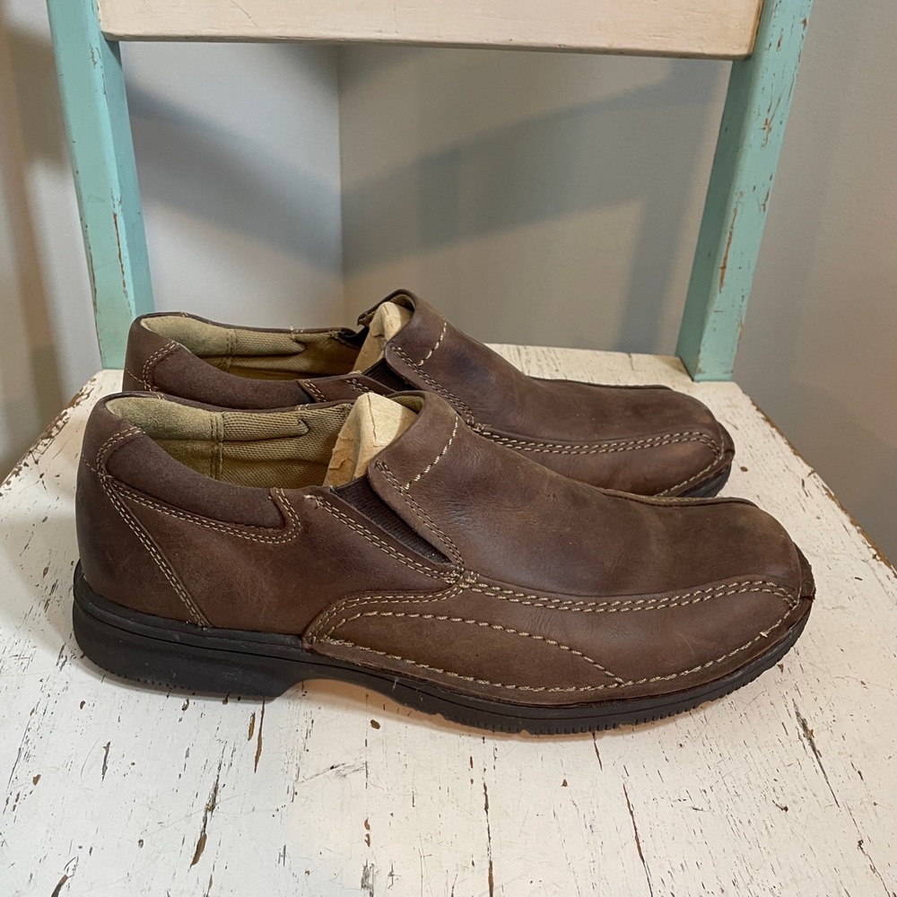 Clarks Mens Brown Leather Slip On Loafers Shoes 67840 Size 8.5M Comfort